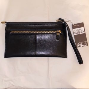 Belfen Wallet Wristlet Clutch - NWT - black leather gold zipper accents
